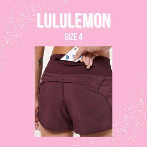 Black Cherry Size 4 Lululemon Low Rise Speed Up Shorts 4”